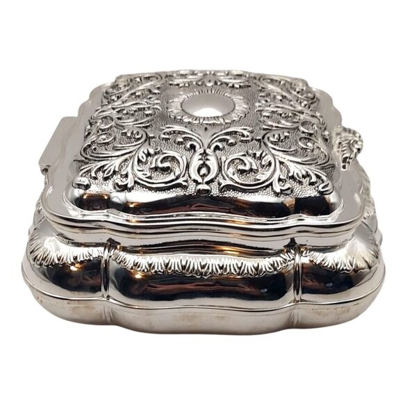 Godinger Silverplated Baroque Jewelry Box W/ Red Velvet Interior Victorian Style - Picture 7 of 9